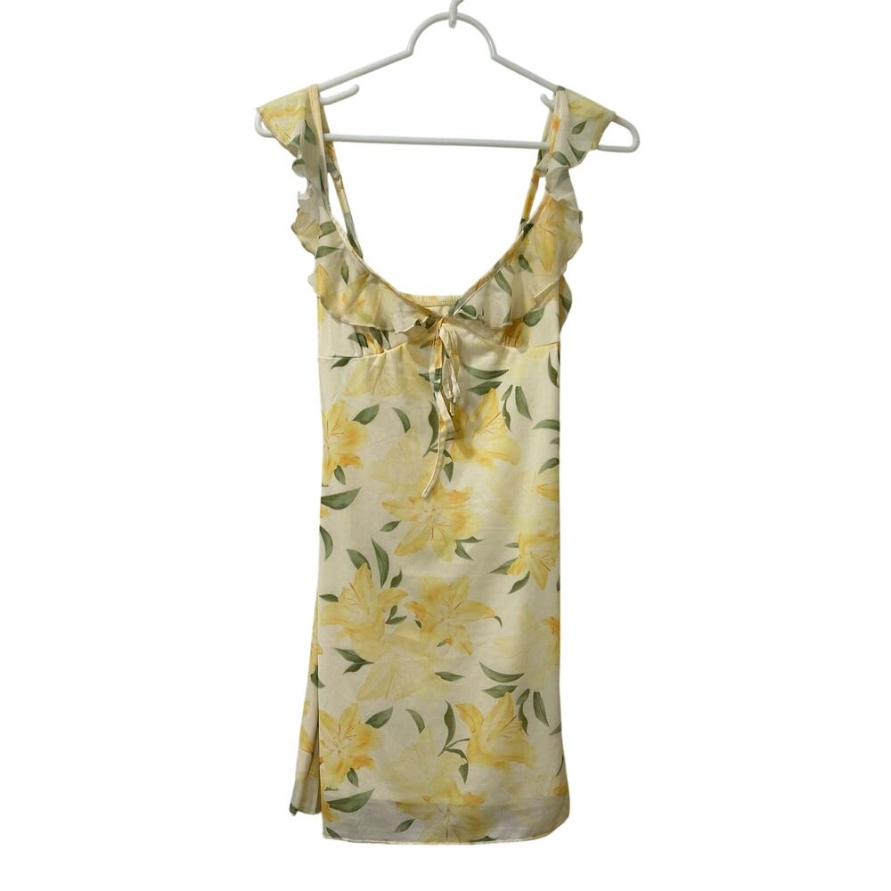 Shein Womens Size Small Yellow Floral Print Babydoll Mini Dress Cottage Fairy